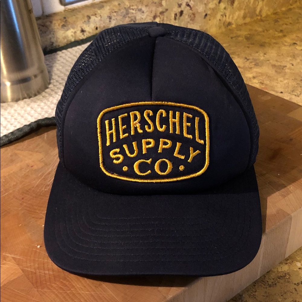 Herschel Supply Company Navy Trucker Hat with Gold Patch